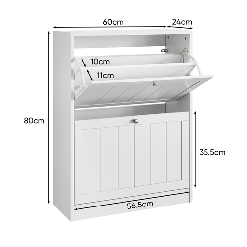Meuble à Chaussures Blanc 60 Cm Avec 2 Abattants, Design Moderne