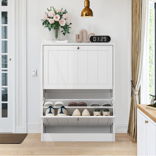 Meuble à Chaussures Blanc 60 Cm Avec 2 Abattants, Design Moderne