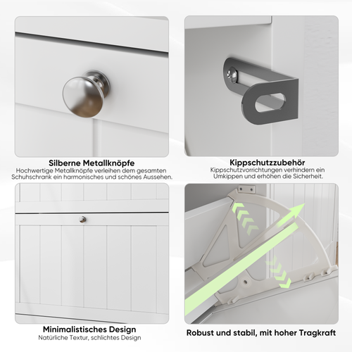 Meuble à Chaussures Blanc 60 Cm Avec 2 Abattants, Design Moderne