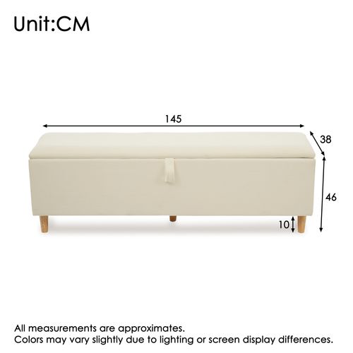 Banquette 145 Cm Avec Coffre De Rangement, Velours Côtelé Beige, Pieds En Bois