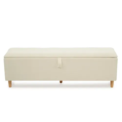 Banquette 145 Cm Avec Coffre De Rangement, Velours Côtelé Beige, Pieds En Bois