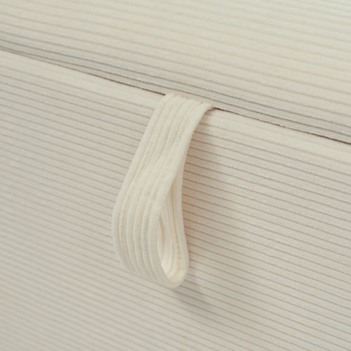 Banquette 145 Cm Avec Coffre De Rangement, Velours Côtelé Beige, Pieds En Bois