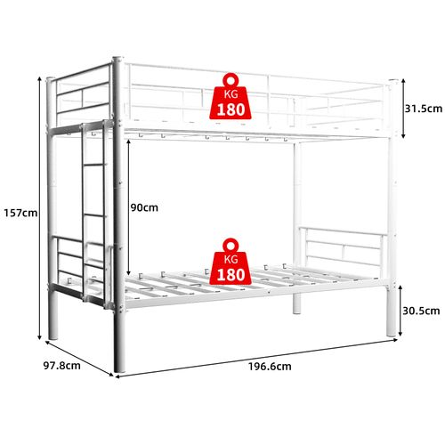 Lit Superposé Enfant 90x190 Cm Métal Blanc Convertible En 2 Lits Avec Échelle Et Garde-corps