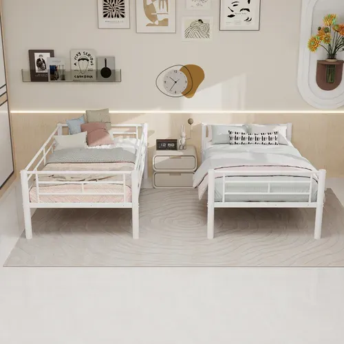 Lit Superposé Enfant 90x190 Cm Métal Blanc Convertible En 2 Lits Avec Échelle Et Garde-corps