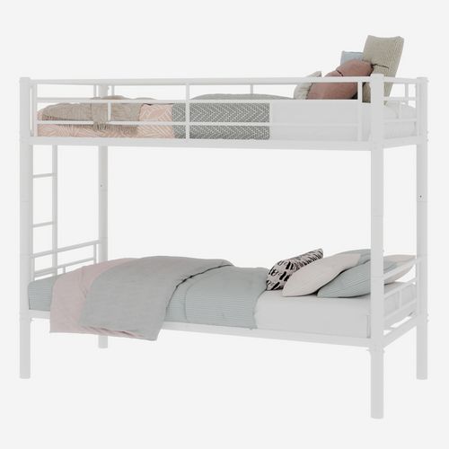 Lit Superposé Enfant 90x190 Cm Métal Blanc Convertible En 2 Lits Avec Échelle Et Garde-corps