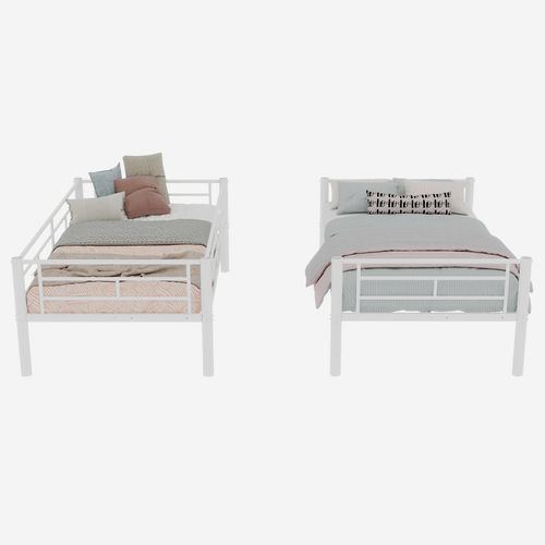 Lit Superposé Enfant 90x190 Cm Métal Blanc Convertible En 2 Lits Avec Échelle Et Garde-corps