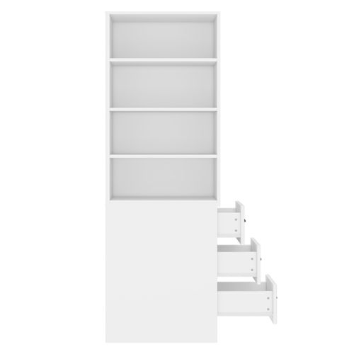 Bibliothèque Haute 60x38x180 Cm Blanche Avec 3 Tiroirs Latéraux Et étagères Réglables