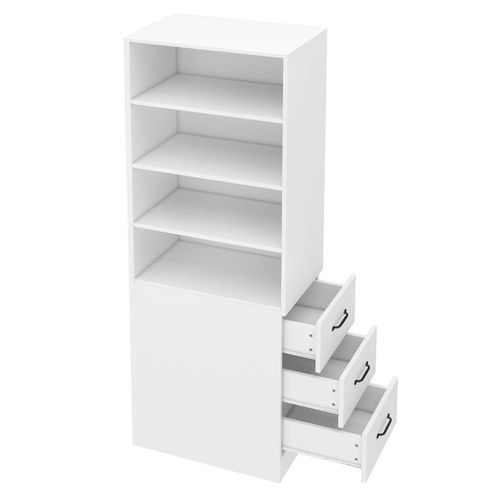 Bibliothèque Haute 60x38x180 Cm Blanche Avec 3 Tiroirs Latéraux Et étagères Réglables