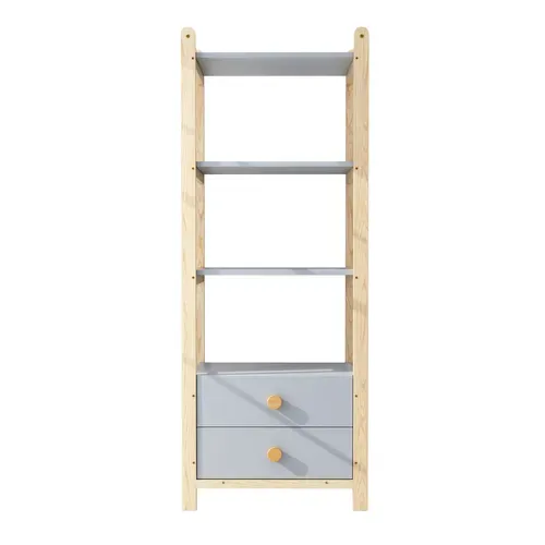 Ensemble Armoire + Bibliothèque Bleu Et Bois Avec Penderie, 2 Portes Et 4 Tiroirs, Hauteur 180 Cm