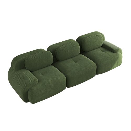 Canapé Modulable 3 Places En Velours Côtelé Vert, Sans Montage