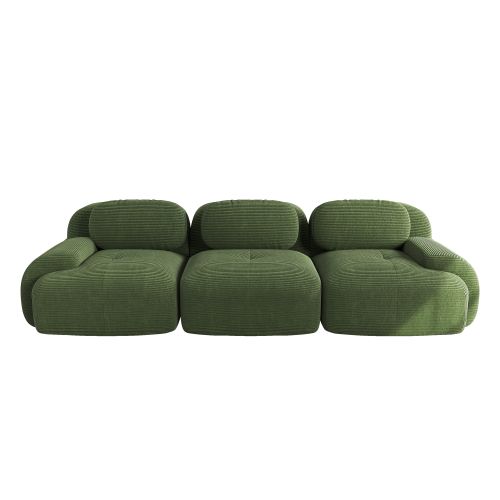 Canapé Modulable 3 Places En Velours Côtelé Vert, Sans Montage