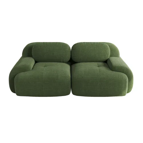 Canapé 2 Places Modulable En Velours Côtelé Vert, Accoudoirs Courbés