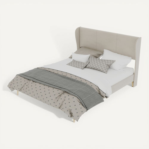 Lit Adulte 160x200 Cm Velours Beige, Tête De Lit à Oreilles Et Sommier à Lattes