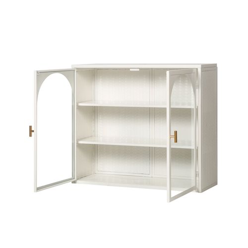 Armoire Murale Blanche 60x70x23 Cm - 2 Portes, Avec 3 Étagères, En Métal