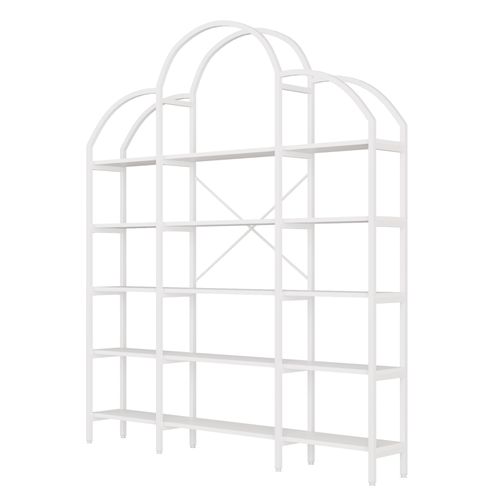 Étagère 170 X 26 X 190 Cm, Métal Et Panneaux Bois, 5 Niveaux, Décor Nuage, Blanche