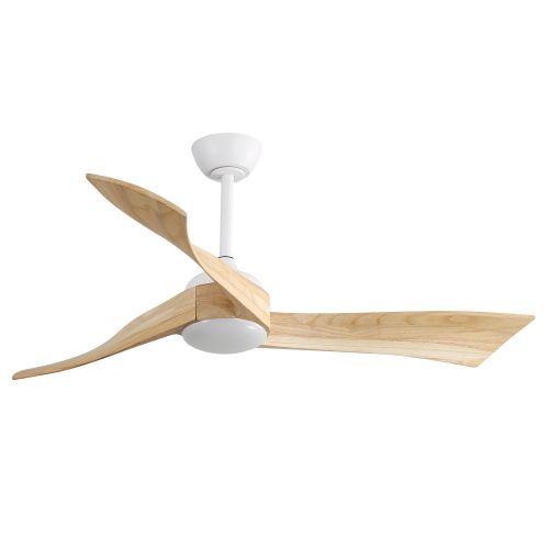 Ventilateur De Plafond 132 Cm Blanc En Bois Et Métal Avec LED, Moteur Dc Et Télécommande
