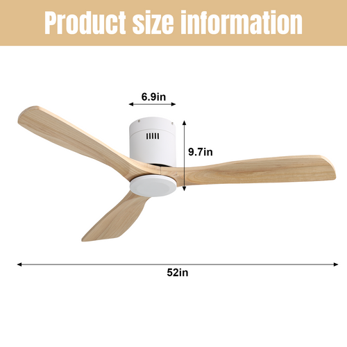 Ventilateur De Plafond 132 Cm Blanc, Bois Et Métal, Moteur Dc Réversible, Télécommande