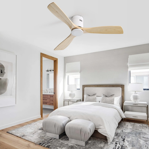Ventilateur De Plafond 132 Cm Blanc, Bois Et Métal, Moteur Dc Réversible, Télécommande