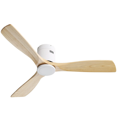 Ventilateur De Plafond 132 Cm Blanc, Bois Et Métal, Moteur Dc Réversible, Télécommande