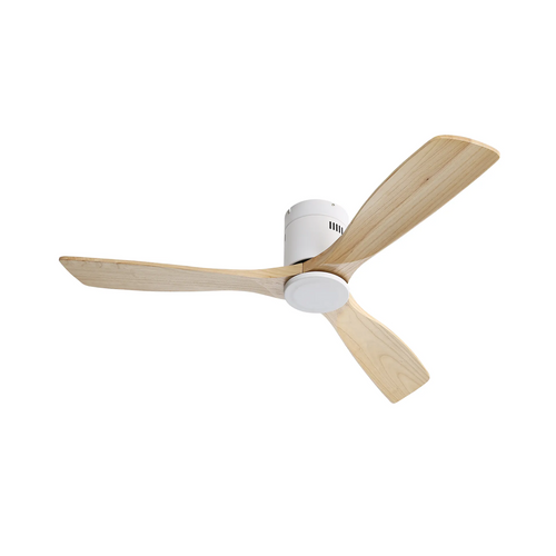 Ventilateur De Plafond 132 Cm Blanc, Bois Et Métal, Moteur Dc Réversible, Télécommande