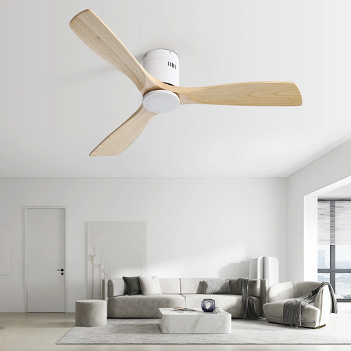 Ventilateur De Plafond 132 Cm Blanc, Bois Et Métal, Moteur Dc Réversible, Télécommande