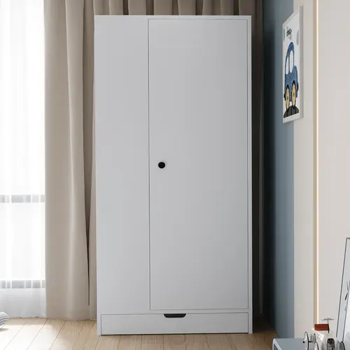 Armoire Blanche H.170 Cm, 1 Porte, Étagères Et Tiroir, Rangement Pour Vêtements, Chambre