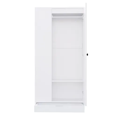 Armoire Blanche H.170 Cm, 1 Porte, Étagères Et Tiroir, Rangement Pour Vêtements, Chambre