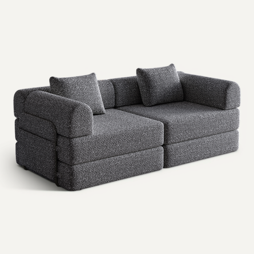 Canapé Convertible 2 Place Modulable Tissu Chenille Gris Avec Rangement Accoudoir, Cadres Métal