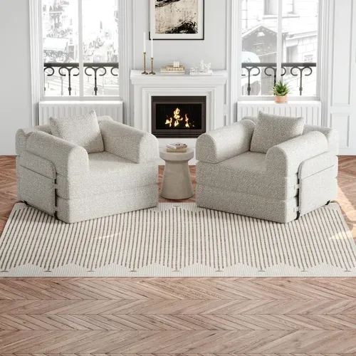 Canapé Convertible 2 Place Modulable Tissu Chenille Kaki Avec Rangement Accoudoir, Cadres Métal