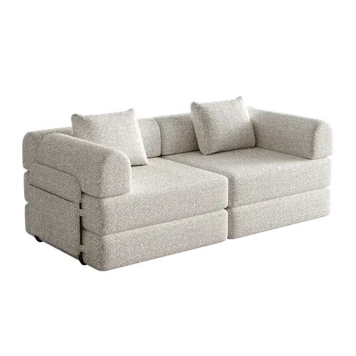 Canapé Convertible 2 Place Modulable Tissu Chenille Kaki Avec Rangement Accoudoir, Cadres Métal