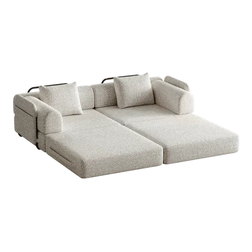 Canapé Convertible 2 Place Modulable Tissu Chenille Kaki Avec Rangement Accoudoir, Cadres Métal