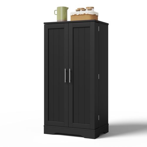 Buffet De Cuisine Noir, Armoire Haute 120x60x40 Cm, 2 Portes, LED Rechargeable, Finition Bois