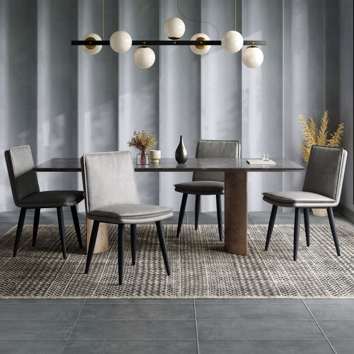 Lot De 6 Chaises De Salle à Manger Gris, Assise Double Couche, Pieds Métal, Style Moderne