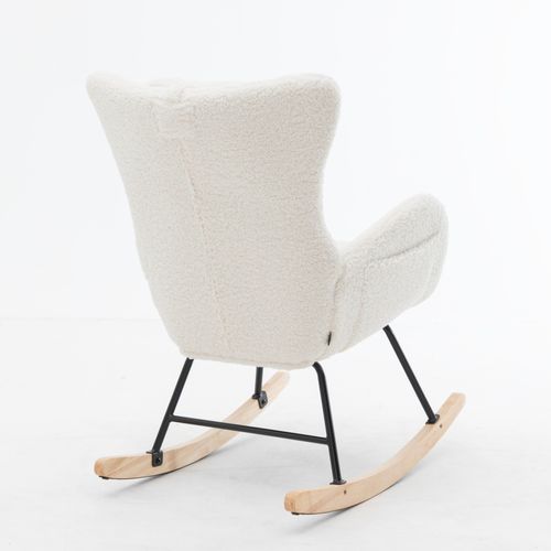 Fauteuil à Bascule En Tissu Teddy Blanc, En Métal Et Bois, Chambre Et Salon