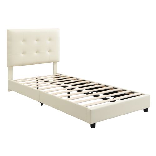 Lit Enfant 90x200 Cm En Pu, Tête En Biscuit Beige, Bois Et Métal, Sommier à Lattes