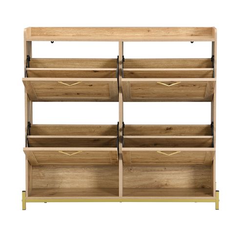 Meuble à Chaussures 108,5×24×100 Cm, 4 Portes, Bois Et Piètement Métal