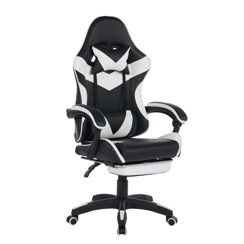 Fauteuil De Bureau Gamer Massant Ergonomique En Simili Blanc Et Noir, Hauteur Réglable