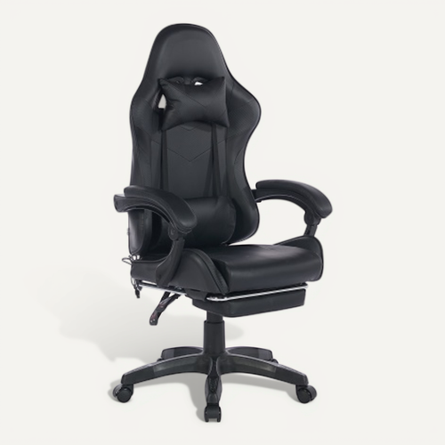 Fauteuil De Bureau Gamer Massant Ergonomique En Simili Noir, Hauteur Réglable