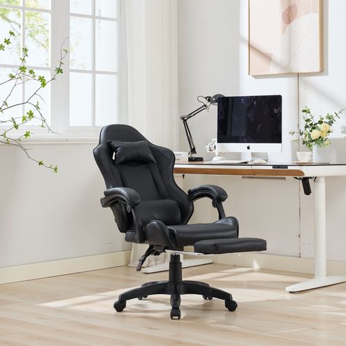 Fauteuil De Bureau Gamer Massant Ergonomique En Simili Noir, Hauteur Réglable