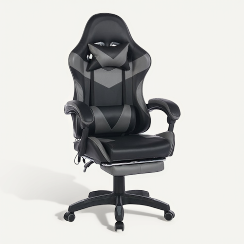 Fauteuil De Bureau Gamer Massant Ergonomique En Simili Noir Et Gris, Hauteur Réglable
