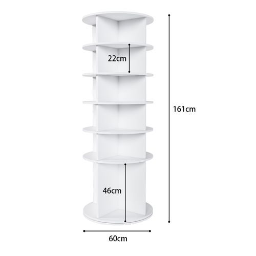 Meuble à Chaussures Tournant 6 Niveaux 60x60x161 Cm Blanc, Pour 24 Paires