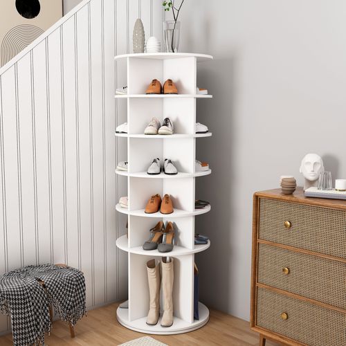 Meuble à Chaussures Tournant 6 Niveaux 60x60x161 Cm Blanc, Pour 24 Paires
