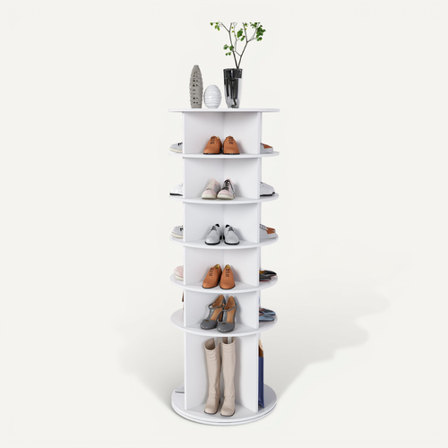 Meuble à Chaussures Tournant 6 Niveaux 60x60x161 Cm Blanc, Pour 24 Paires