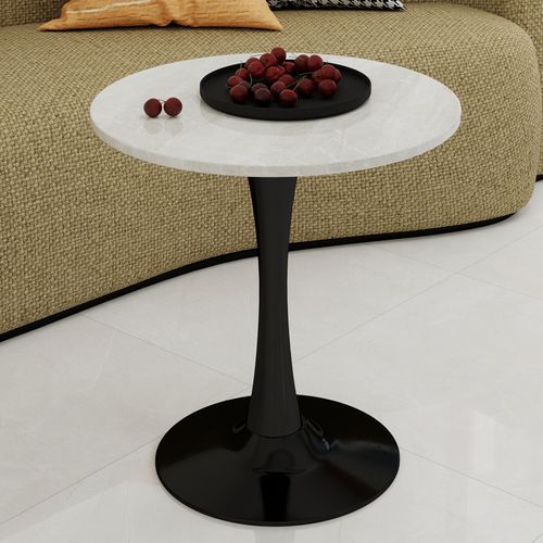 Table bout de canapé Ronde 70 Cm Gris Clair Et Noire – Petite Table 1 à 2 Personnes