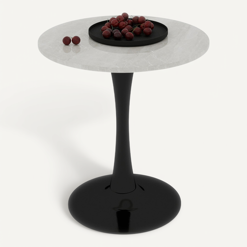 Table bout de canapé Ronde 70 Cm Gris Clair Et Noire – Petite Table 1 à 2 Personnes