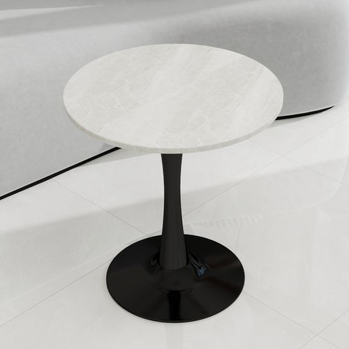 Table bout de canapé Ronde 70 Cm Gris Clair Et Noire – Petite Table 1 à 2 Personnes