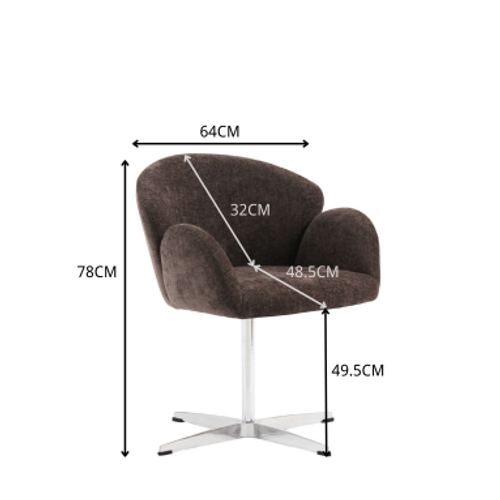 Chaise De Bureau Pivotante 360° 78x64 Cm, Tissu Marron Et Métal