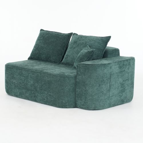 Canapé 2 Places Avec Poches Latérales Tissu Chenille Vert