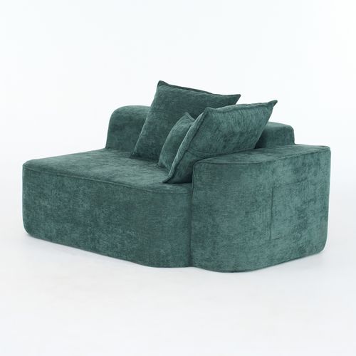 Canapé 2 Places Avec Poches Latérales Tissu Chenille Vert