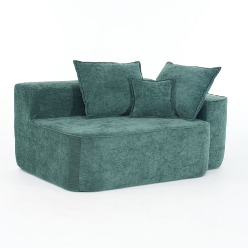 Canapé 2 Places Avec Poches Latérales Tissu Chenille Vert